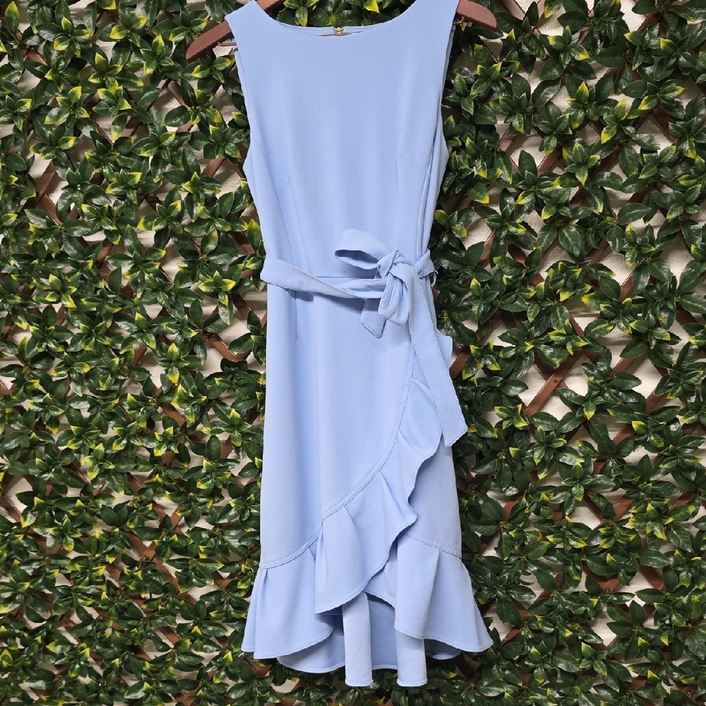 Calvin Klein Light Blue Ruffle Wrap Midi Dress